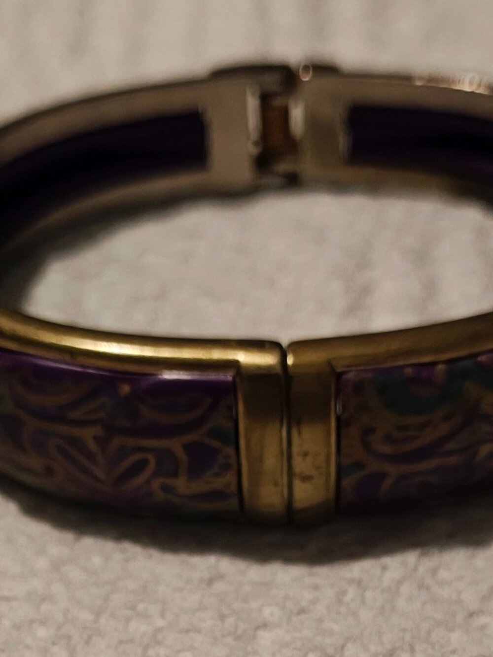 Vintage purple bracelet with gold plate highlights standard size bracelet